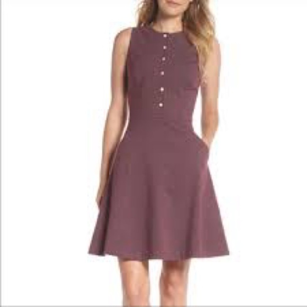 Gal Meets Glam Meg Mini Dot Jacquard Fit & Flare Dress in Burgundy - Size 10